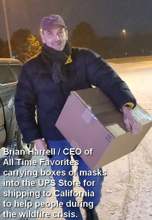 CEO Brian Harrell shipping masks to the City of Calabasas California to help during the wildfire crisis